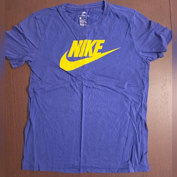Nike Other - Nike Men's Blue T-Shirt with Yellow Swoosh Logo